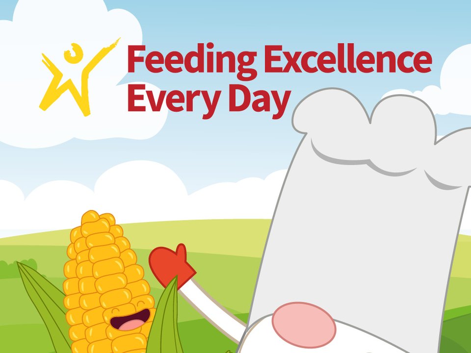 The FEED logo, Feeding Excellence Every Day, with FEED's cartoon chef character